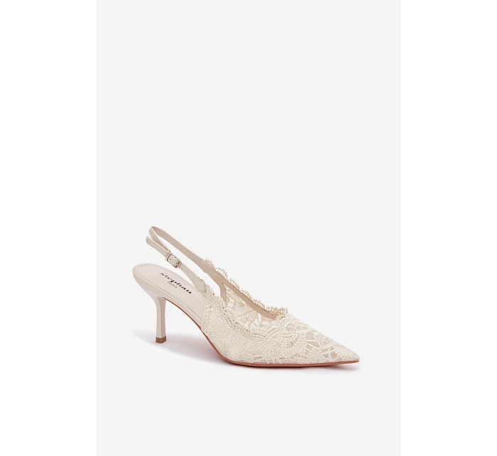 Krajkové Sandály na Podpatku Světle Béžové Carielle