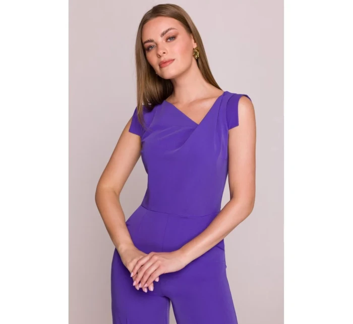 S407 Elegantní overal s asymetrickým výstřihem - fialový