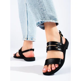 Komfortní dámské černé  sandály bez podpatku