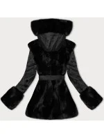 Černá bunda z eko kůže s kožešinovou podšívkou model 21247144 - J.STYLE