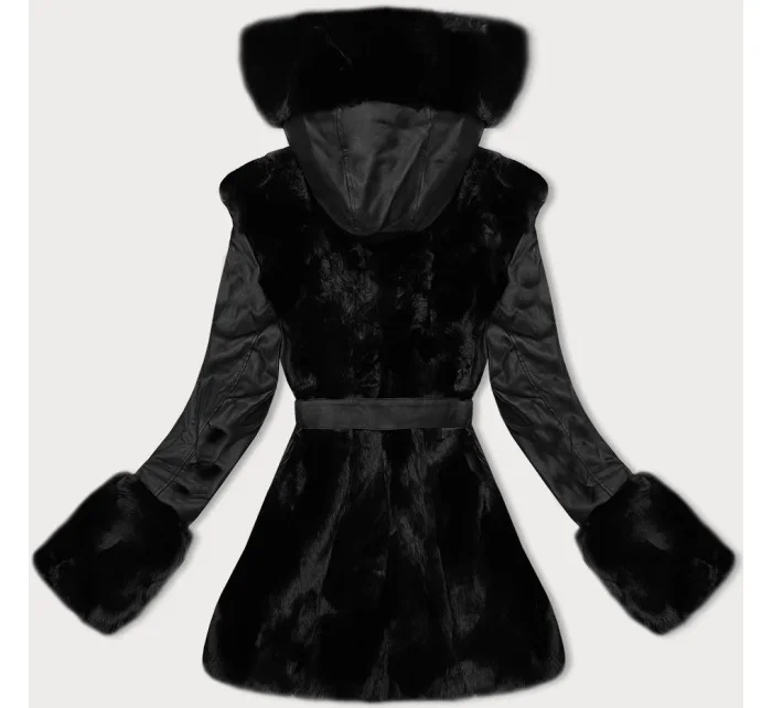 Černá bunda z eko kůže s kožešinovou podšívkou model 21247144 - J.STYLE
