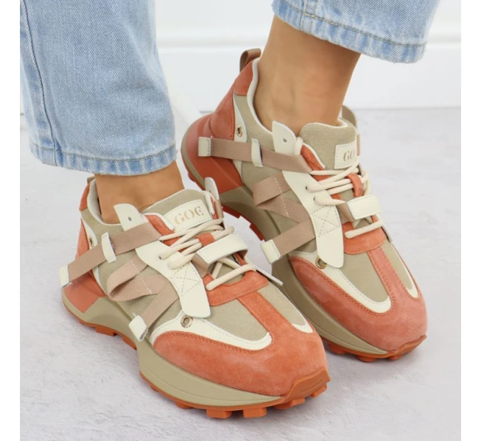 Dámské kožené tenisky béžové a oranžové model 21904648 - Goe
