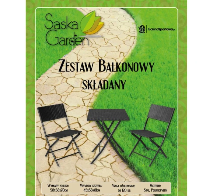 BALKONOVÝ NÁBYTEK SET STŮL 58X58X70CM A 2 ŽIDLE ČERNÁ