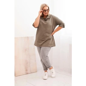 Dámská blůza Plus Size s bavlnou volného střihu s vodním výstřihem khaki Dámská blůza Plus Size s bavlnou volného střihu s vodním výstřihem khaki