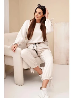 Dámský set z viskózy s mašlemi máslový bežový