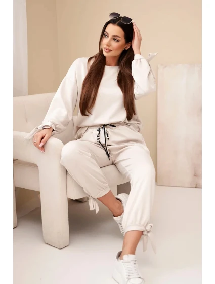 Dámský set z viskózy s mašlemi máslový bežový