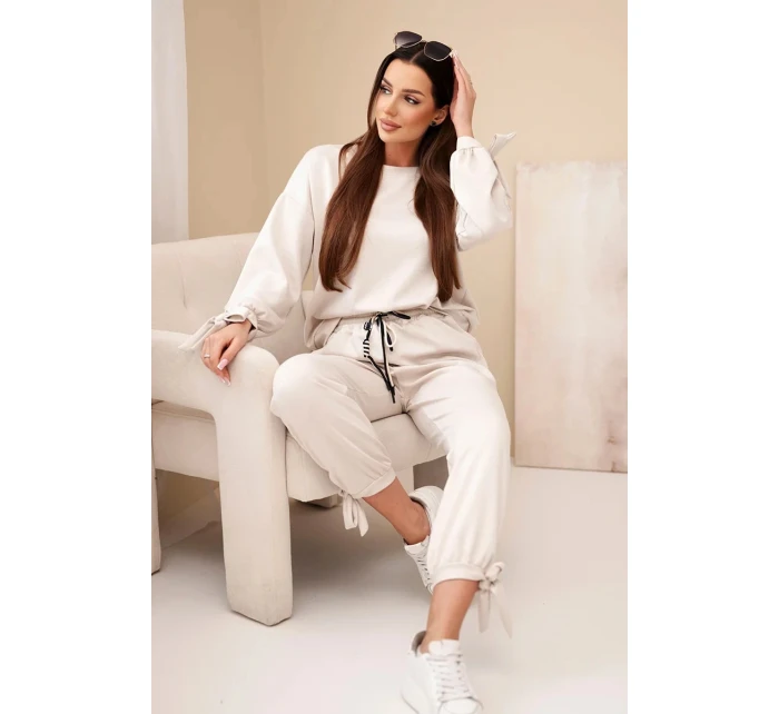 Dámský set z viskózy s mašlemi máslový bežový