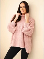 Dámský oversize svetr s přídavkem se a širokými rukávy tmavý pudrově růžová model 22391384 - K-Fashion Dámský oversize svetr s přídavkem se a širokými rukávy tmavý pudrově růžová model 22391384 - K-Fashion