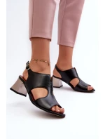 Dámské kožené sandály na podpatku Maciejka 06566-01 černé