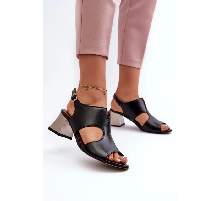 Dámské kožené sandály na podpatku Maciejka 06566-01 černé