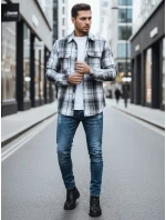 Pánská černobílá kostkovaná flanelová košile FashionStreet DX2677