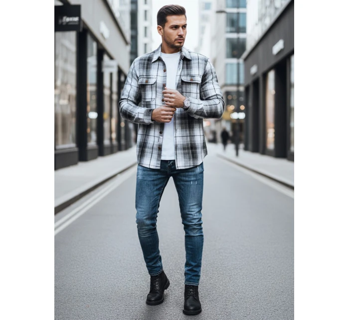 Pánská černobílá kostkovaná flanelová košile FashionStreet DX2677