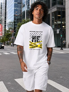 Koszulka męska bawełniana oversize z nadrukiem biała model 22216193 - FashionStreet