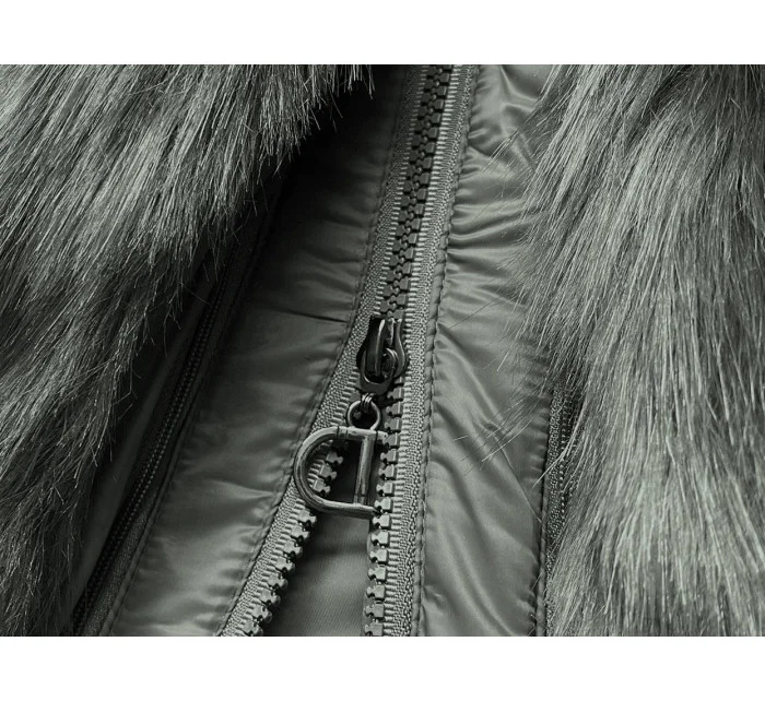 Prošívaná dámská zimní bunda v khaki barvě s kapucí (aura) Prošívaná dámská zimní bunda v khaki barvě s kapucí (aura)