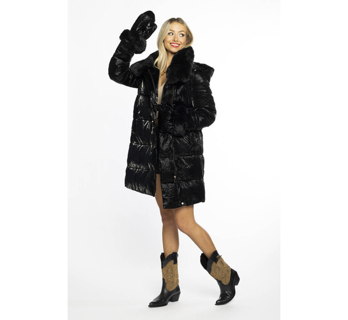 Černá dámská zimní bunda s kožešinovým límcem a rukavičkami Ann Gissy (AG9-9002)