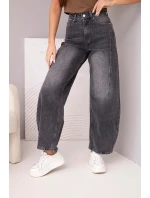 Dámské model 21951830 kalhoty Wide Leg s vysokým pasem a efektem praní černé - K-Fashion