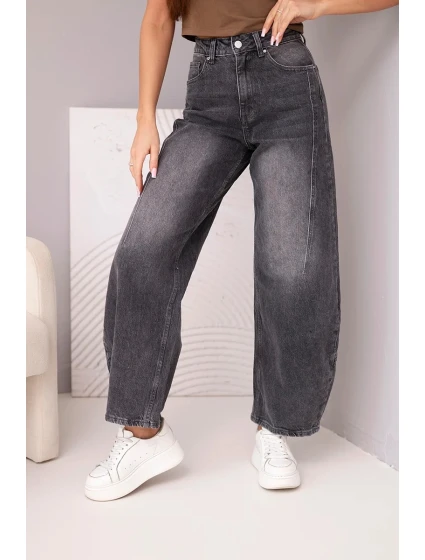 Dámské model 21951830 kalhoty Wide Leg s vysokým pasem a efektem praní černé - K-Fashion