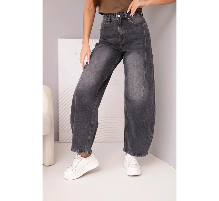 Dámské model 21951830 kalhoty Wide Leg s vysokým pasem a efektem praní černé - K-Fashion