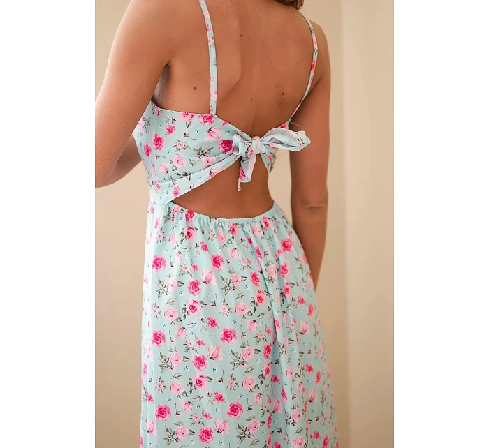 Dámské maxi šaty s květinovým vzorem na ramínkách se zavazováním na zádech mentolová
