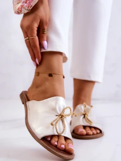 Kožené Dámské pantofle Nicole model 21580884 Bílý a zlatá - Zazoo