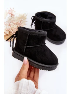 Dětské kozačky s kožešinou a šňůrkami Černé Mikyla