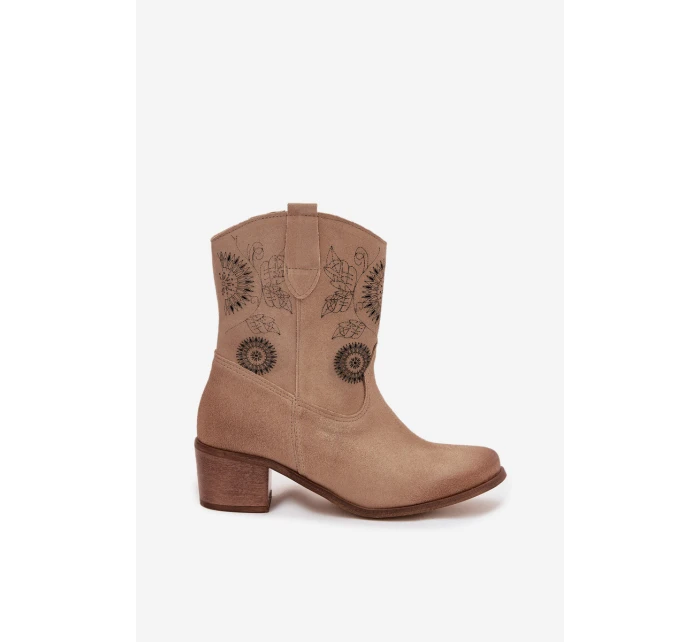 Semišové kožené dámské kotníky s perforací na podpatku Zazoo 3844 Béžové