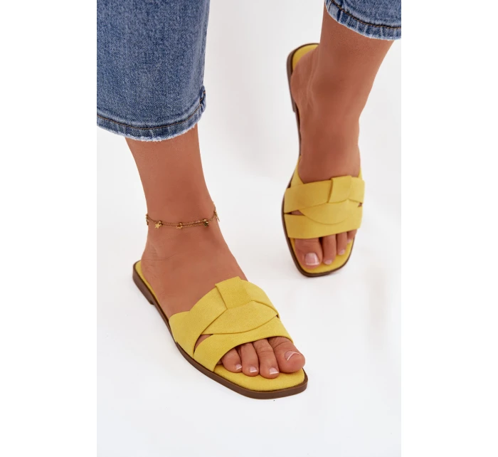 Dámské ploché sandály s pásky Eko Zamszové Žluté model 21937439 - Boto