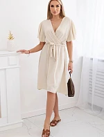 Šaty s vrstveným výstřihem IT-42 béžové - Kesi