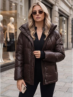 Kurtka damska zimowa pikowana z kapturem brązowa model 22383510 - FashionStreet