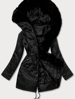 Černá dámská bunda parka s kožešinou (5M762-392)
