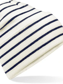 Beechfield B 39R Pletená čepice s pruhy a manžetou 53.039R soft white/french navy
