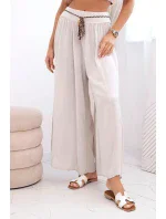 Dámské kalhoty z viskózy se širokými nohavicemi tmavě béžová