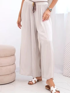 Dámské kalhoty z viskózy se širokými nohavicemi tmavě béžová