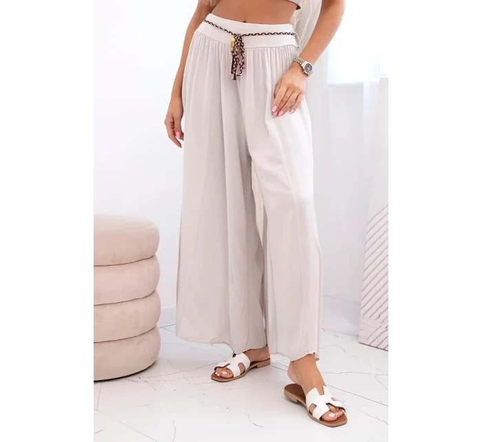 Dámské kalhoty z viskózy se širokými nohavicemi tmavě béžová