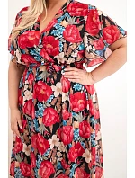 Dámské šaty Plus Size s květinovým vzorem a vázáním černá Dámské šaty Plus Size s květinovým vzorem a vázáním černá