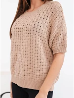 Dámský bavlněný model 22391366 svetr s krátkým rukávem camelový - K-Fashion Dámský bavlněný model 22391366 svetr s krátkým rukávem camelový - K-Fashion