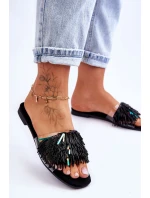 Dámské pantofle s módními ozdobami S.Barski KV-576-4 Černá