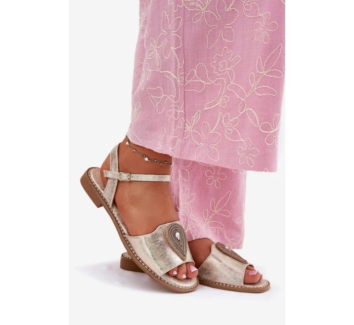 Dámské Sandály Na Plochém Podpatku S Ozdobou S.Barski KV51-098 Zlaté