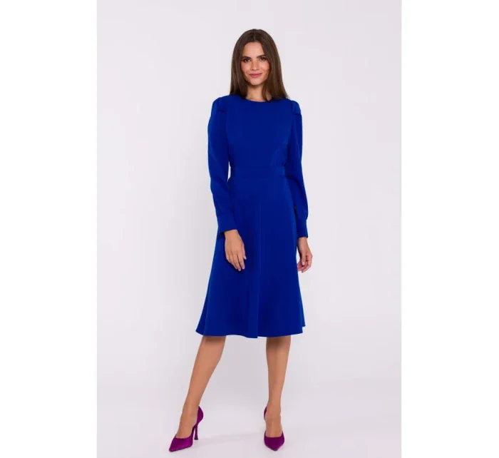 S378 Rozšířené šaty s páskem - královská modř