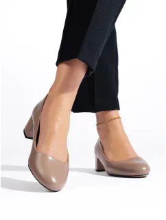 Pěkné dámské lodičky hnědé na plochém podpatku