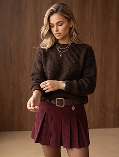 Dámský volný svetr s kulatým výstřihem, čokoládová barva, FashionStreet MY2587