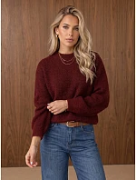 Klasický dámský svetr s kulatým výstřihem v bordó barvě FashionStreet MY2596 Klasický dámský svetr s kulatým výstřihem v bordó barvě FashionStreet MY2596