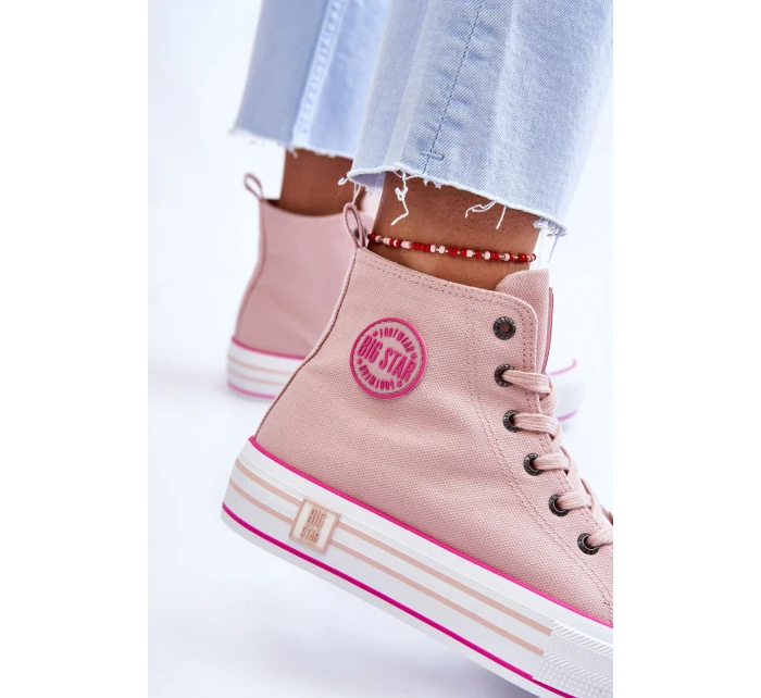 Dámské vysoké textilní tenisky na platformě Big Star model 21608432 Růžová - Big Star Shoes Dámské vysoké textilní tenisky na platformě Big Star model 21608432 Růžová - Big Star Shoes
