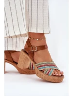 Kožené Sandály Na Podpatku S Pletením Na Páscích Hnědé Zazoo 40460 Kožené Sandály Na Podpatku S Pletením Na Páscích Hnědé Zazoo 40460