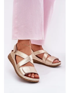 Kožené Dámské Sandály Na Suchý Zip model 21702026 Zlaté - Maciejka