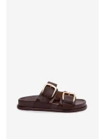 Dámské ekologické kožené pantofle se zlatými sponami Čokoládové model 21960841 - Boto