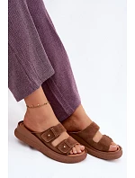 Kožené semišové dámské pantofle na platformě Vinceza 66916 camel