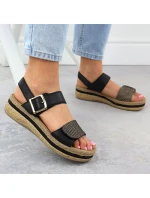 Dámské kožené sandály na podpatku se suchým zipem černé model 21904999 - Rieker