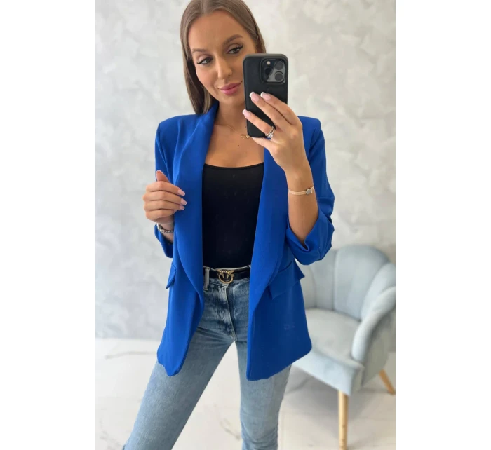 Bunda s klopou elegantní chrpově modrá Bunda s klopou elegantní chrpově modrá