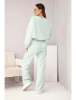 Dámský komplet máslová mikina s broží a kalhoty s rovnou nohavicí tmavě mátová Dámský komplet máslová mikina s broží a kalhoty s rovnou nohavicí tmavě mátová